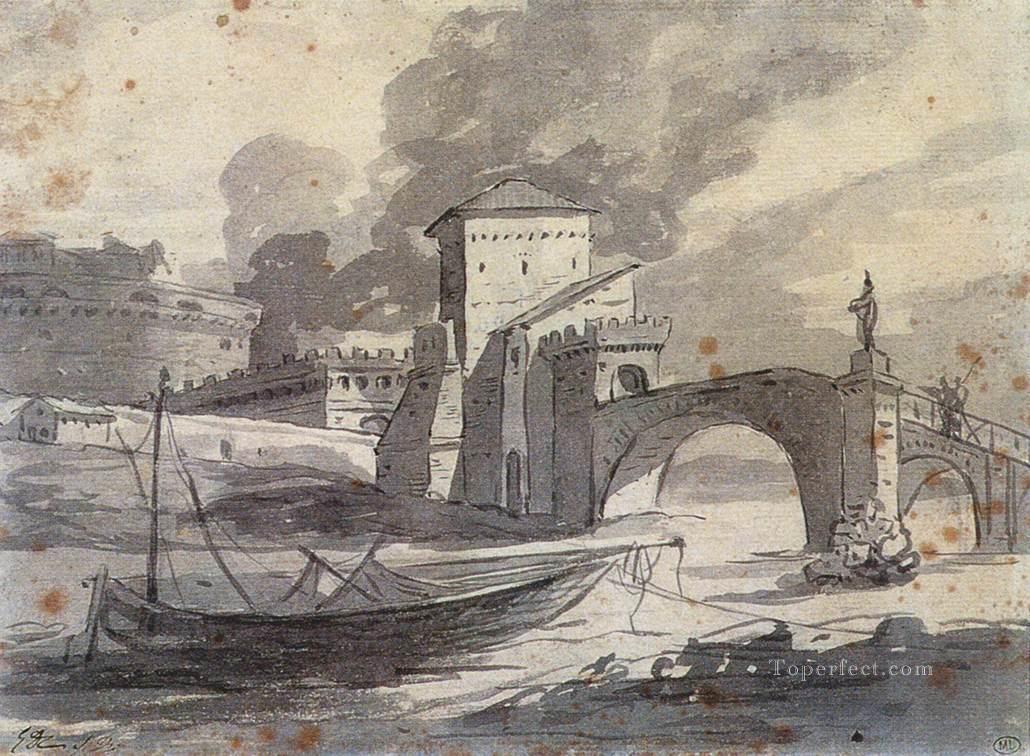 View of the Tiber and Castel St Angelo Neoclassicism Jacques Louis David Oil Paintings